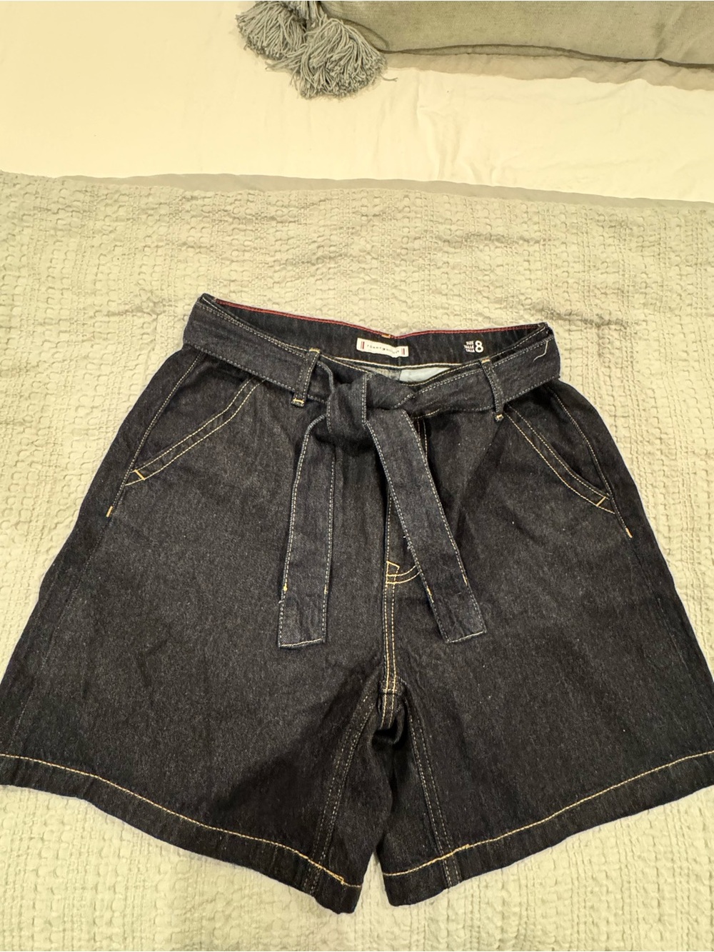 Tommy Hilfiger Dark Blue Denim Tie-Waist Shorts